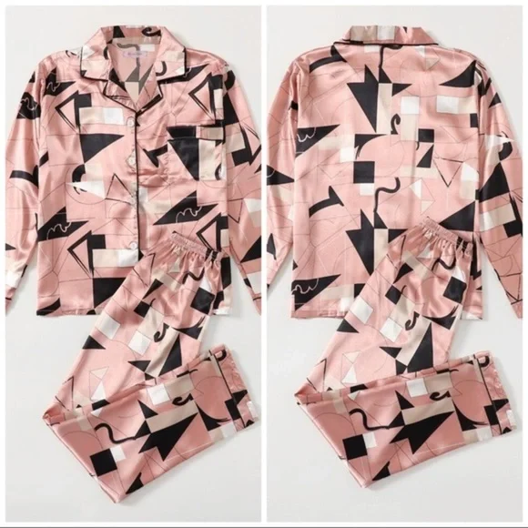 New Pink Satin Silk-Like Pajama Set - Picture 2 of 5